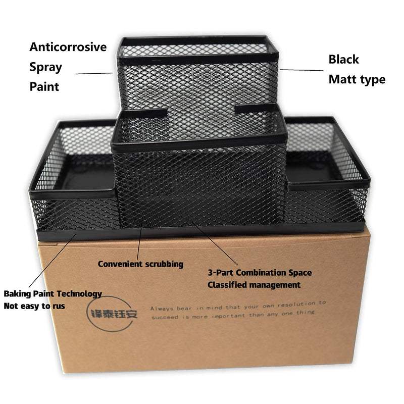 [Australia - AusPower] - Fengtaiyuan T02 Black-Plus, Big Black Metal Wire Mesh Pencil Holder, Desktop Organizer 