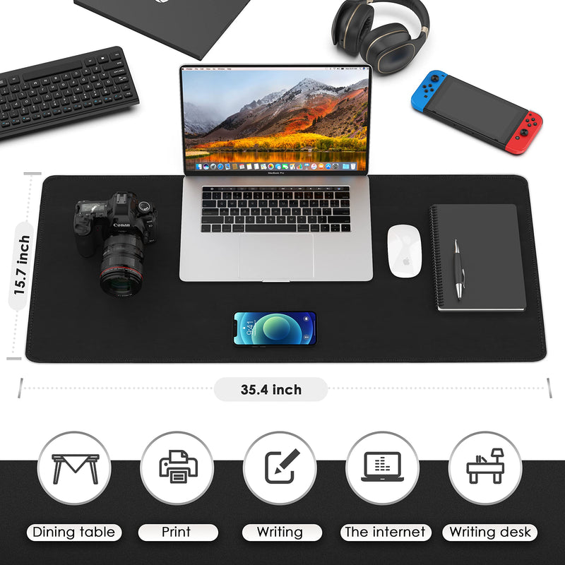 [Australia - AusPower] - Large Computer Gaming Desk Mat for Mouse and Keyboard with Stitched Edges, Extended Mousepad with Superior Micro-Weave Cloth, Non-Slip Base, Water Resist Desk Blotter Office & Home (35.4'' x 15.7'') Black 35.4'' x 15.7'' 