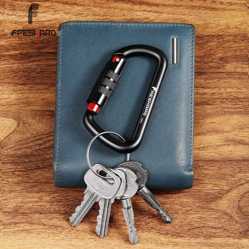 [Australia - AusPower] - FresKaro 3inch Auto Locking Carabiner Clips, Solid D Shape Style, Strong and Heavy Duty Hold Max 2698lbs, Ultra Light 1.09oz, Black (Black, Pink) Black-3pcs 