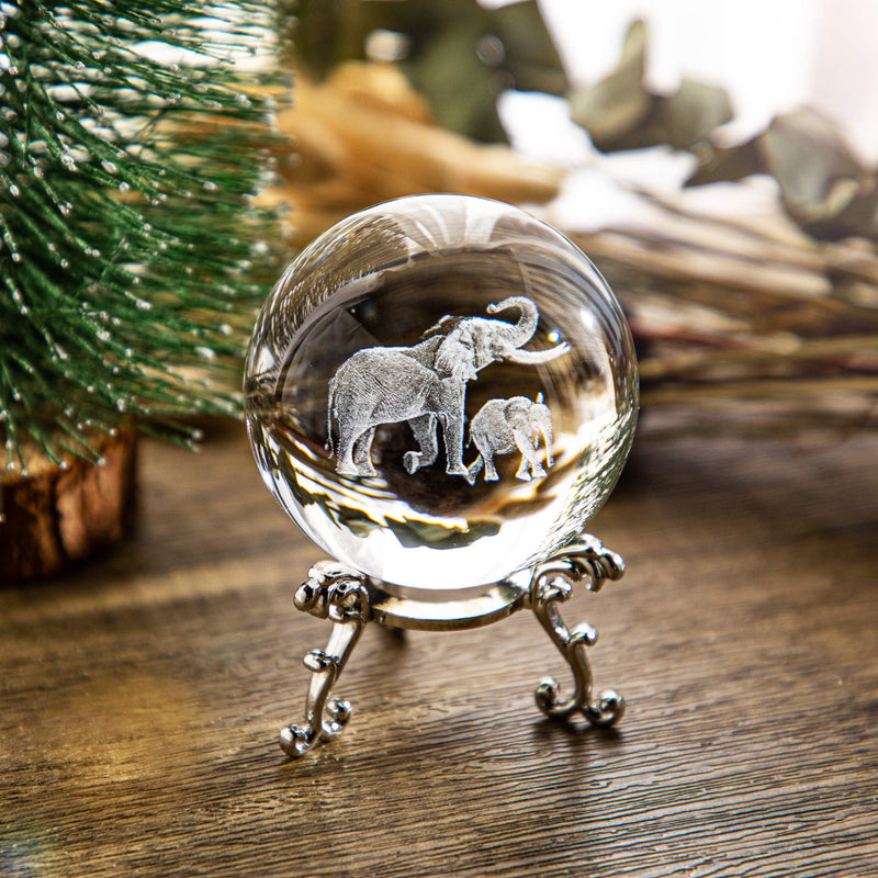 [Australia - AusPower] - 3D Laser Elephant Crystal 60mm Ball Crystal Paperweight Figurine Home Art Decor Crafts 