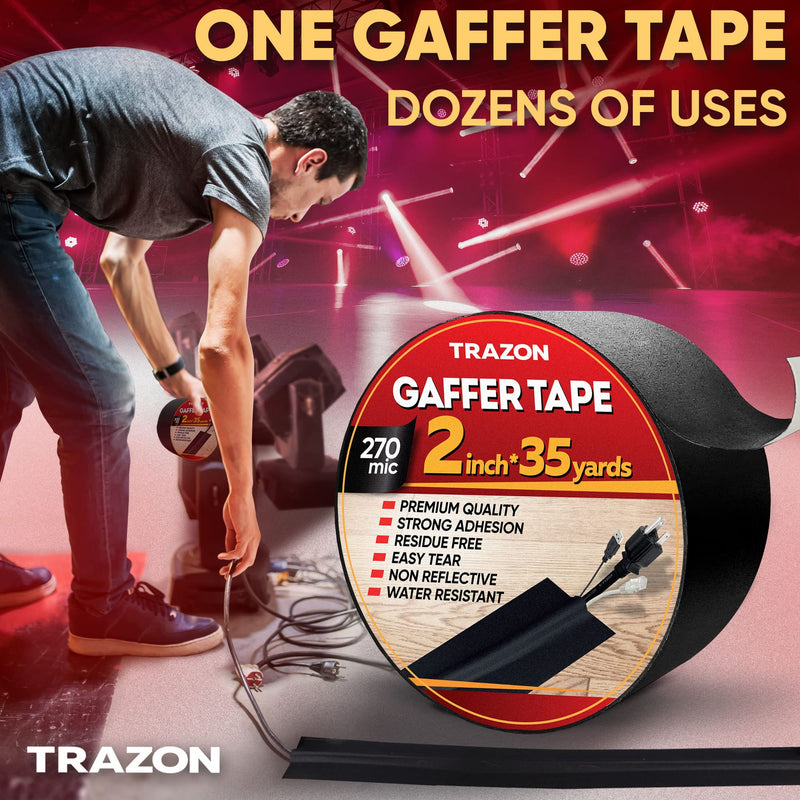 [Australia - AusPower] - Gaffers Tape, Heavy Duty Gaffer Tape, Matte Non-Reflective Gаff Tape, Multipurpose, Easy to Tear, Residue Free, Gaffe Gaffing Goon Pro Cloth Tape for Cable, Stage, Photography 1 Inch x 10 Yards, Black 