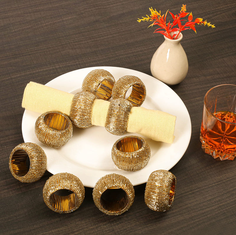 [Australia - AusPower] - Handcrafted Classical Beaded Napkin Ring, Wedding Party Decoration, Thanksgiving Napkin Ring, Decorative Napkin Ring - A Beautiful Emphasize to Set Your Dining Table With Style - Set of 12 - Gold 12 Pack Tubular Beads 