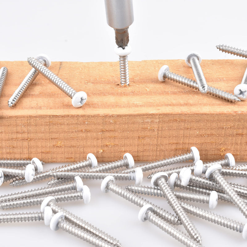 [Australia - AusPower] - 60 pcs # 8 X 1 1/2" White Screws White pan Head Machine Screws White rv Screws Twinfast Thread Cargo RV Zinc Plated Corrosion Resistance #2 Phillips Bit with Screw Bit 