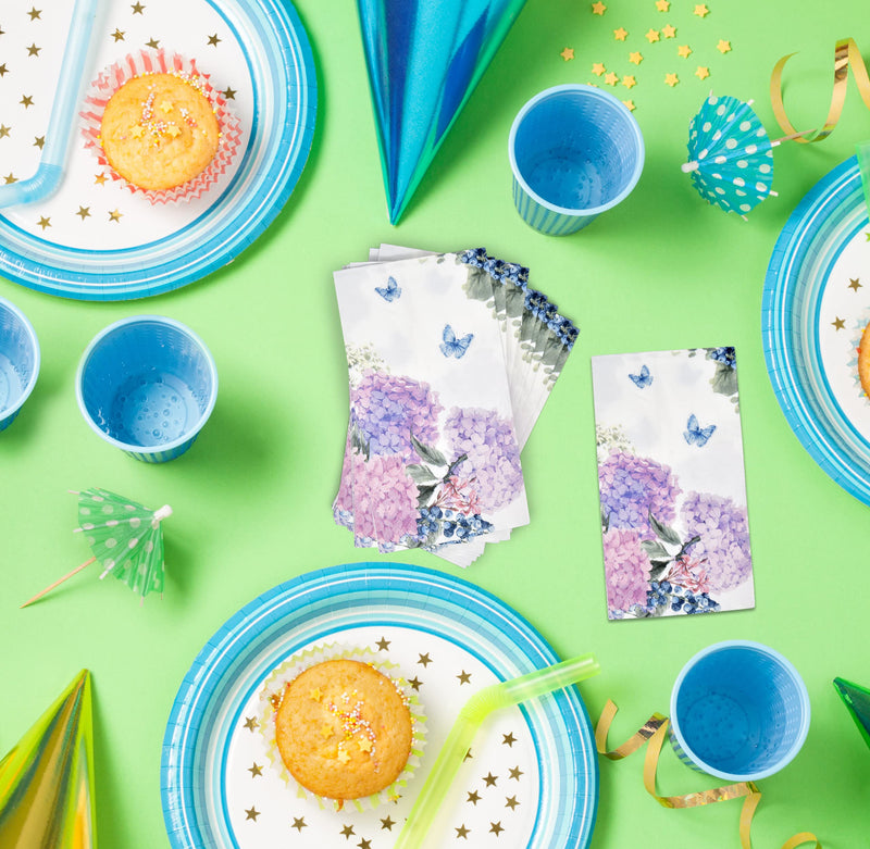 [Australia - AusPower] - 100 Hydrangea Flowers Guest Napkins Easter Floral Disposable Paper Dinner Napkin Towels Decorative Purple Pink Blue Flower for Wedding Bathroom Bridal Shower Party Butterfly Summer Spring Hand Towel 