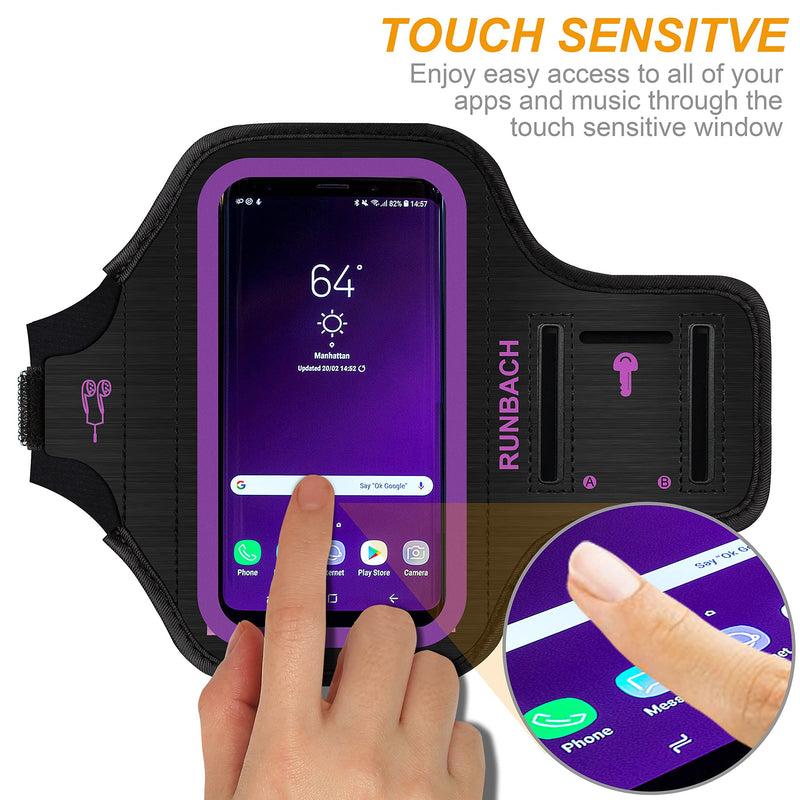 [Australia - AusPower] - Galaxy S9 Armband,RUNBACH Sweatproof Running Exercise Gym Cellphone Sportband Bag with Fingerprint Touch/Key Holder and Card Slot for Samsung Galaxy S9 (Purple) Purple 