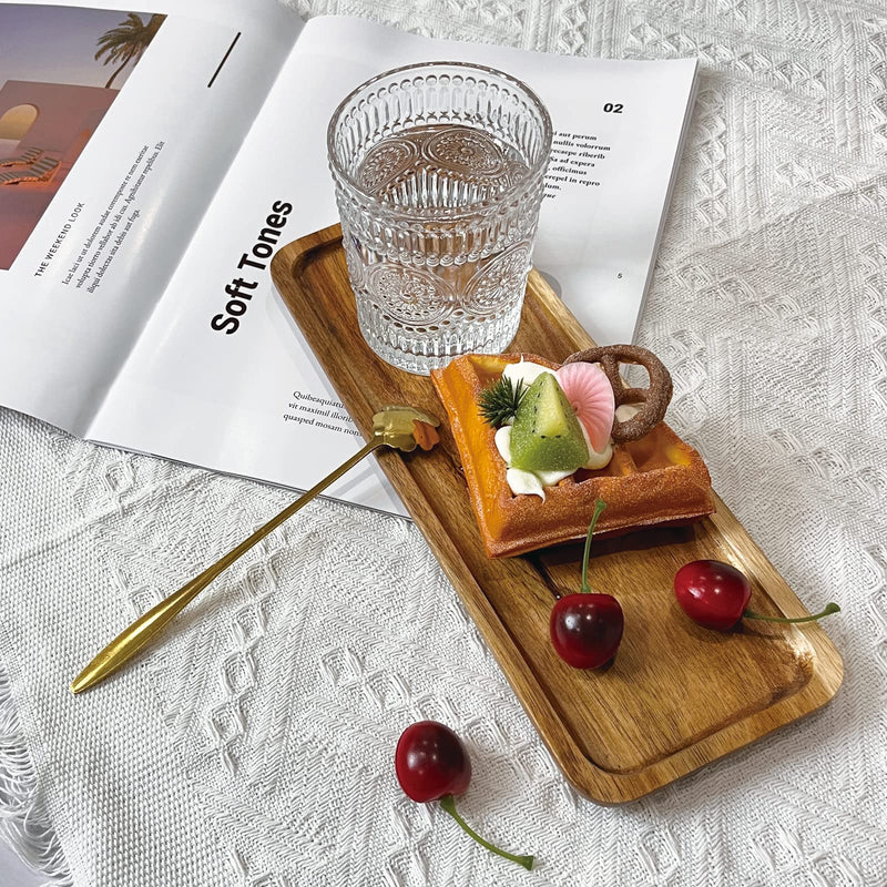 [Australia - AusPower] - Set of 2 Acacia Wood Serving Tray, 11 x 4 inches Rectangular Wooden Platters for Serving Food Dessert Appetizer Plates Finger Food Cheese Boards Fruit Cookie Trays 