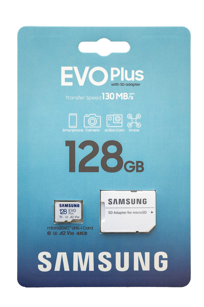 [Australia - AusPower] - Samsung EVO Plus 128GB MicroSDXC SD Card Works with GoPro Hero 10, Hero 9, Hero 8, Hero 7 Action Cam (MB-MC128KA) U3 A2 V30 UHS-I Class 10 4K Bundle with 1 Everything But Stromboli MicroSD Card Reader 