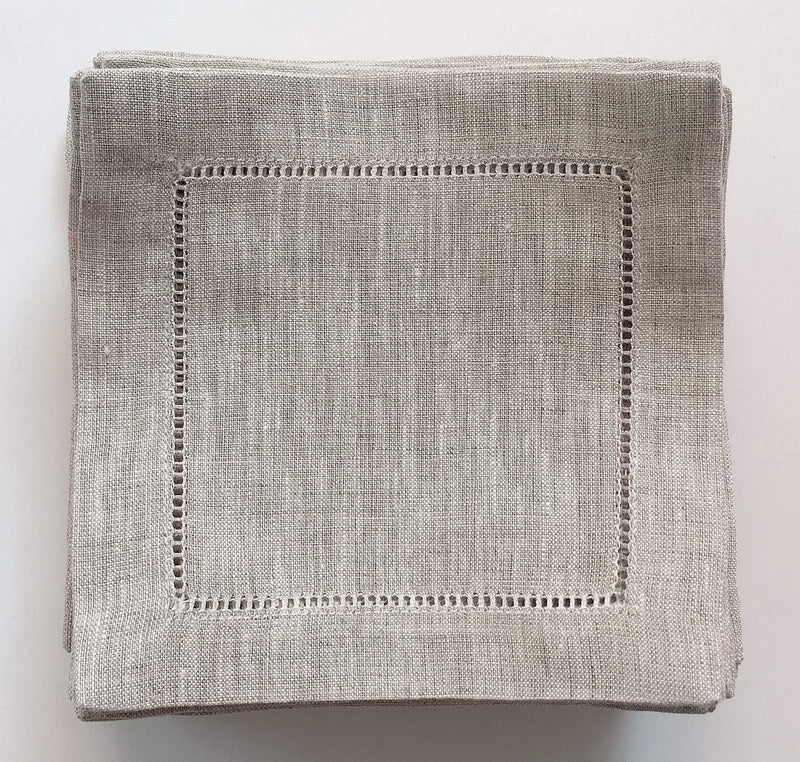 [Australia - AusPower] - Ladder Hem Stitch Natural Linen Cocktail Napkins- 1 Dozen 6"x6"- Linen Cloth Napkin Coasters-Set of 12 