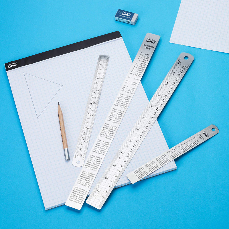 [Australia - AusPower] - Mr. Pen Steel Rulers, 6, 8, 12, 14 inch Metal Rulers, Pack of 4 Original version 