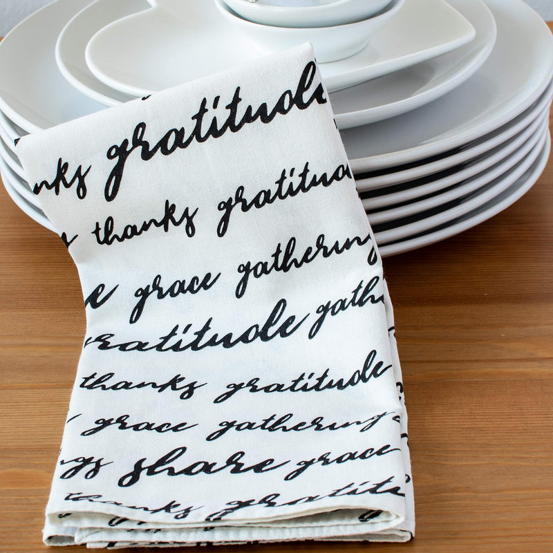[Australia - AusPower] - The White Petals Set of 6 Thanksgiving Cloth Napkins, 100% Cotton, Napkins with Text- Blessings, Share, Grace, 20x20 inch 