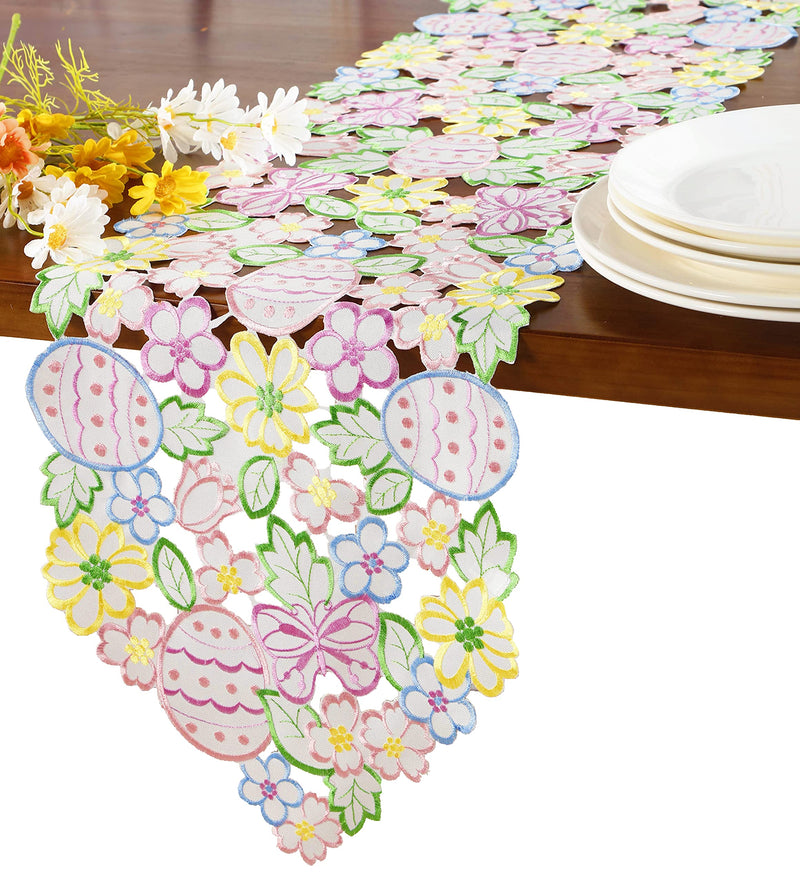 [Australia - AusPower] - Easter Eggs Flowery Table Linen ,Floral Cutwork Embroidered Eggs/Butterfly Dresser Scarf for Home Kitchen Dining Spring Holiday Tabletop Decoration (Runner 13X83(33X210cm, Easter Eggs-2) 