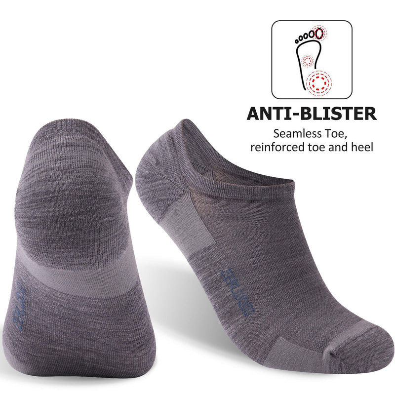 [Australia - AusPower] - Athletic Running Socks, ZEALWOOD Unisex Merino Wool Anti-blister Cushion Hiking Socks,1/3 Pairs 3xgrey-no Show Large 