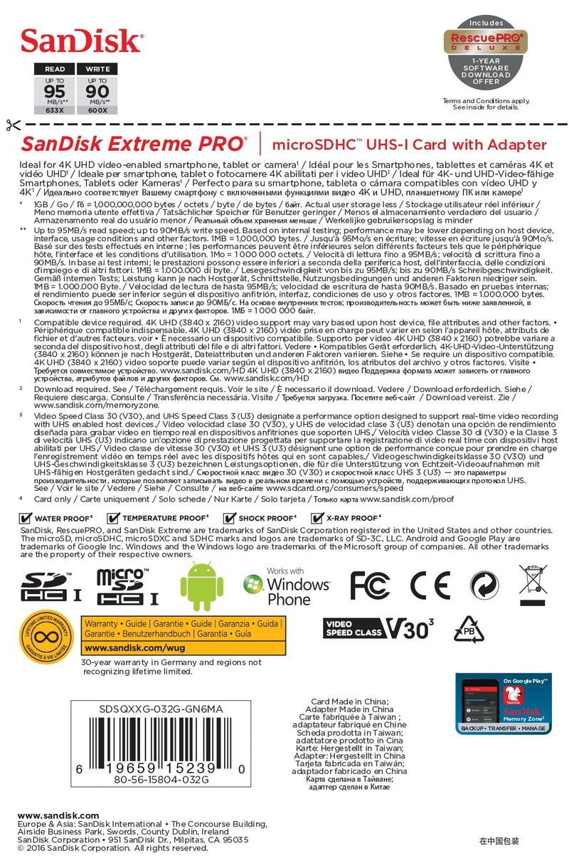 [Australia - AusPower] - Sandisk MicroSDHC V30 32GB Extreme Pro - SI-PH5H-RB1J 