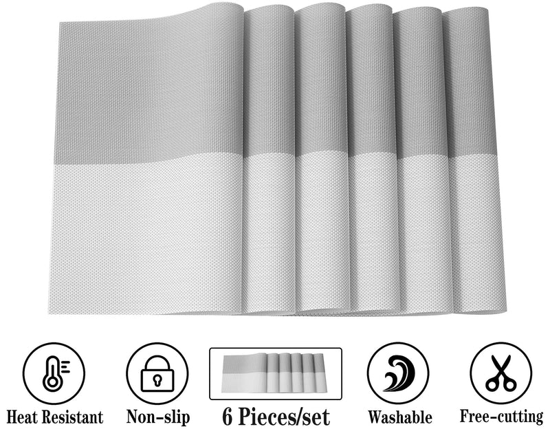 [Australia - AusPower] - AHLW Placemats for Dining Table Set of 6 Washable Heat Insulation Stain Resistant Waterproof Placemats for Table,Kitchen,Farmhouse,Parties,Hotel,Restaurant Eco Friendly PVC Place Mats 4# Light Grey 