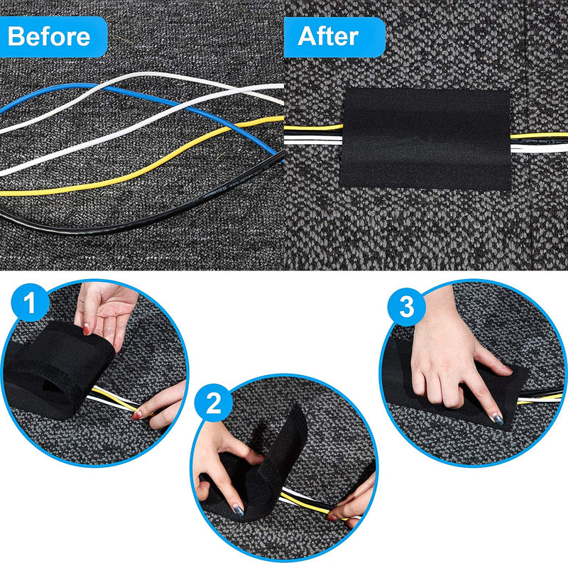 [Australia - AusPower] - Cable Grip Floor Cable Cover Cords Cable Protector Cable Management Only for Commercial Office Carpet (Black, 2 Pieces) Black 