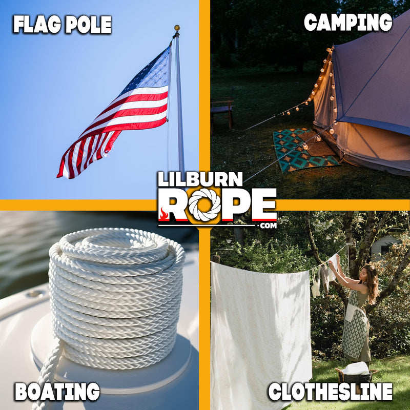 [Australia - AusPower] - Diamond Braid Nylon Lightweight White Rope - 1/8" x 50 Foot Coil - Thick Cord, Flag Pole, Outdoor, Sailing, Clothes Line, Tarp Tie Down 