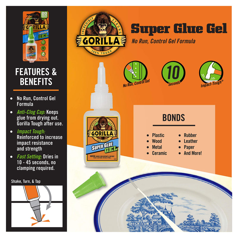 [Australia - AusPower] - Gorilla Super Glue Gel, 20 Gram, Clear, (Pack of 1) 1 Pack 