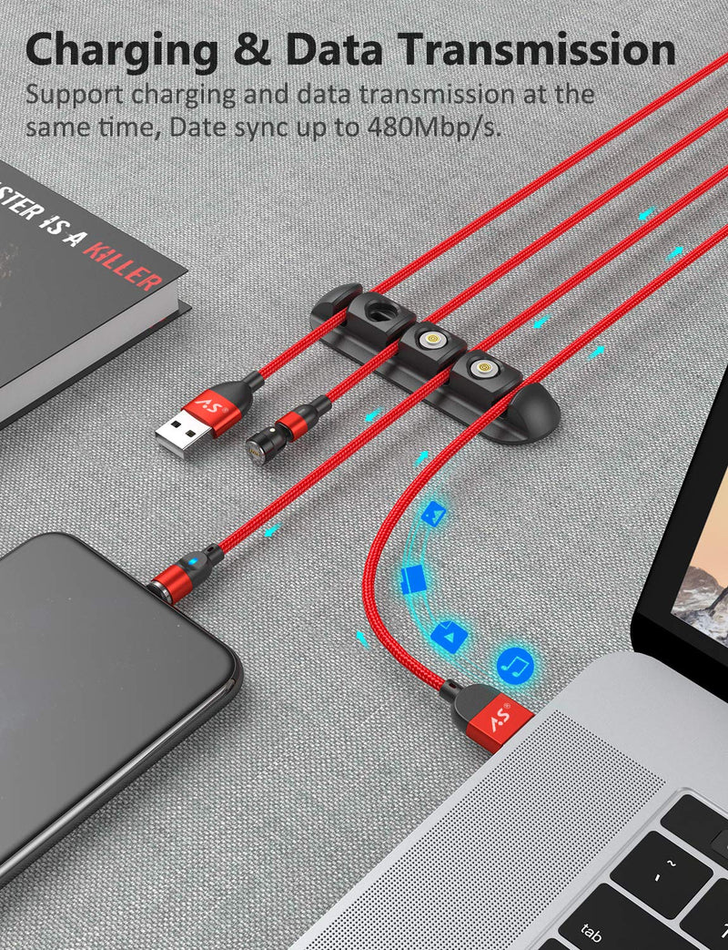 [Australia - AusPower] - A.S Magnetic USB Cable, Magnetic Charging Cable Fast Charging & Data Sync Cable with Led, USB C Magnetic Phone Charger Compatible with Micro USB, Type C Smartphones (3.3ft+3.3ft+6.6ft+6.6ft,Red) Red 