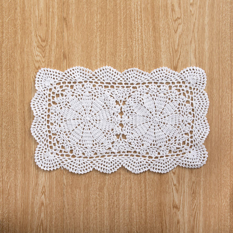 [Australia - AusPower] - Eiyye 2-Pieces Handmade Cotton Crochet Doilies Lace Table Placemats 10.6x16.9 Inch Rectangle (White) White 