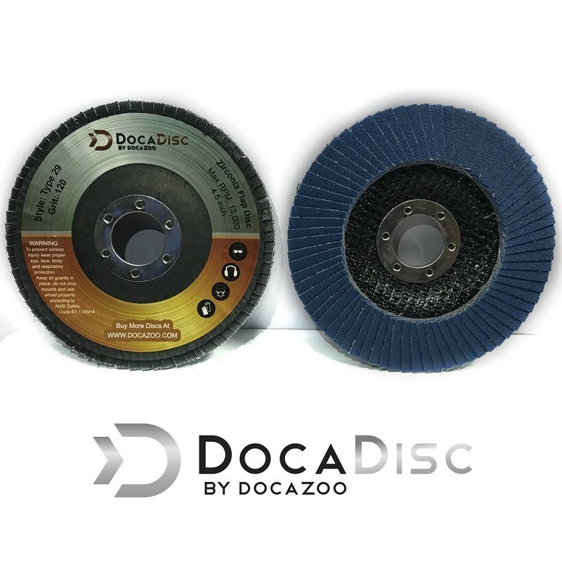 [Australia - AusPower] - 4.5 inch Flap Disc (10 Pack) - 120 Grit Type 29 Professional Grade Zirconia - Abrasive Grinding Wheel, Flap Wheel, and Sanding Discs by DocaDisc 