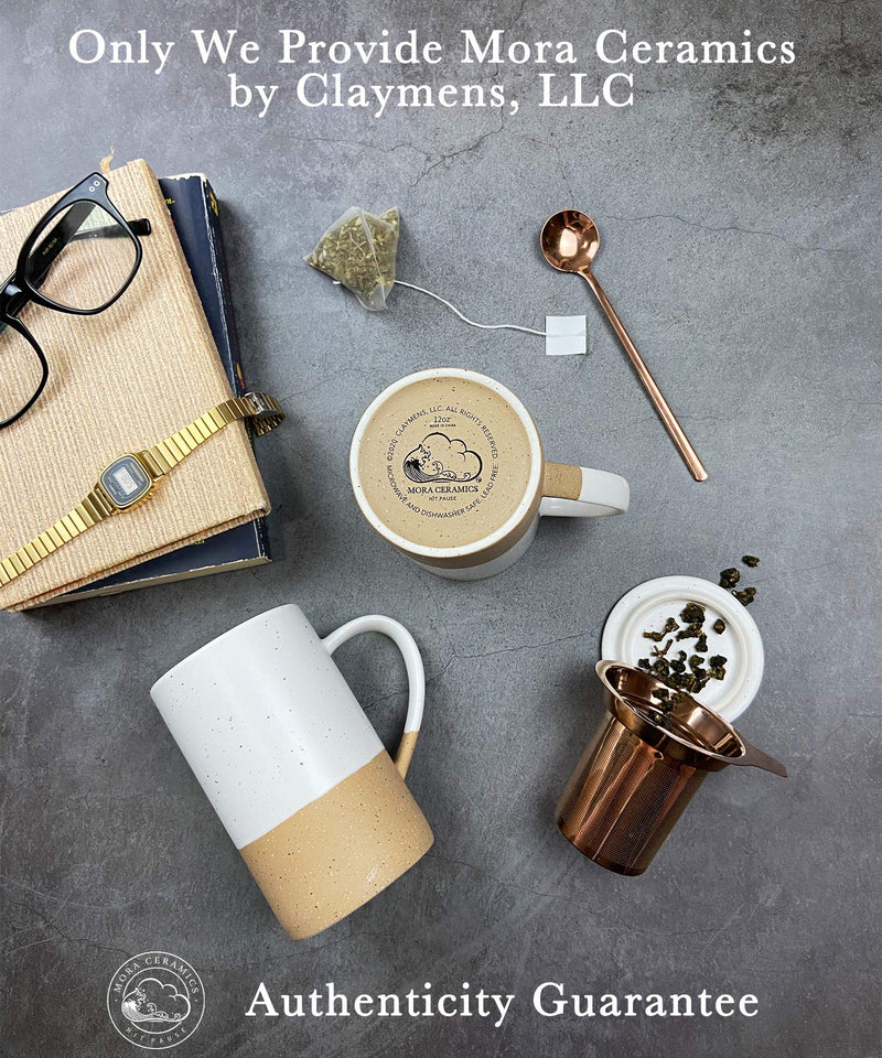 [Australia - AusPower] - Mora Ceramics Tea Cup with Loose Leaf Infuser, Spoon and Lid, 12 oz, Microwave and Dishwasher Safe Coffee Mug - Rustic Matte Ceramic Glaze, Modern Herbal Tea Strainer - Great Gift for Women, Petro 
