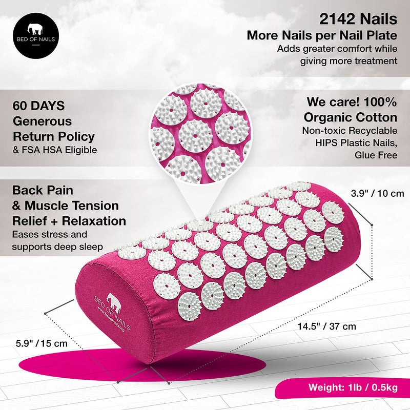[Australia - AusPower] - BED OF NAILS Original Acupressure Pillow — 2,142 Pressure Points — Acupuncture Pillow for Neck & Back Pain & Stress Relief — FSA/HSA Eligible, with Carry Bag, Size 15 x 6 x 4”, Pink 