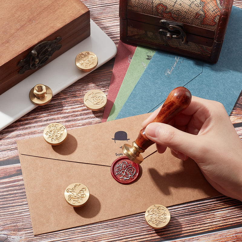 [Australia - AusPower] - PH PandaHall Wax Seal Stamp Set with 7 Piece Sealing Wax Stamp Brass Heads and 1 Pieces Wooden Hilt Handle for Christmas Valentine's Day, Mother's Day, Thanksgiving Envelopes, Invitations, Packages 7PCS Wax Seal Stamp 