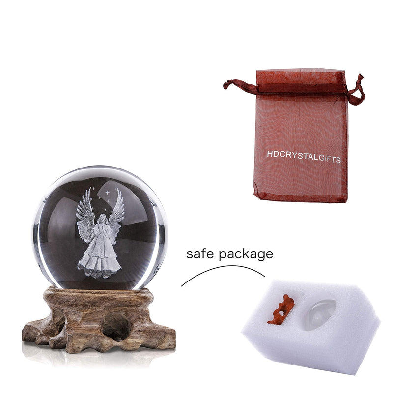 [Australia - AusPower] - 3D Angel Figurines Full Sphere Crystal Ball Laser Engraved Paperweight Home Art Decor Crafts(Clear) 