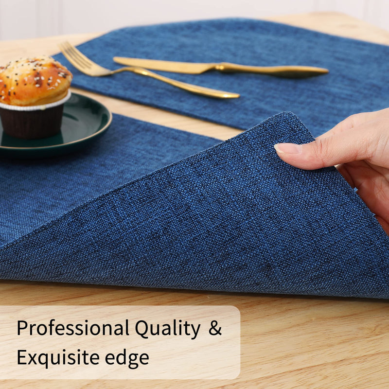 [Australia - AusPower] - Homaxy Cotton Linen Placemats for Dining Table Set of 6, Heat Resistant Washable Table Mats, Easy to Clean Place Mats, 13" x 19", Blue 
