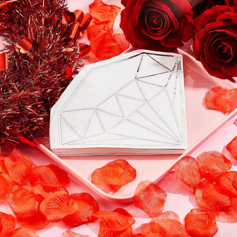 [Australia - AusPower] - 80 Pack Diamond Paper Party Napkins Bridal Shower Napkins Foil Silver Napkins Engagement Napkins White Cocktail Napkins Disposable Paper Towel for Wedding Birthday Party Decorations, 6.2 x 6.2 Inches 