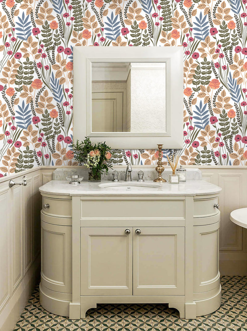 [Australia - AusPower] - HAOKHOME 93385-3 Peel and Stick Wallpaper Floral Removable Stick on Contact Paper for Bathroom Decor White/Pink/Brown 17.7in x 9.8ft 