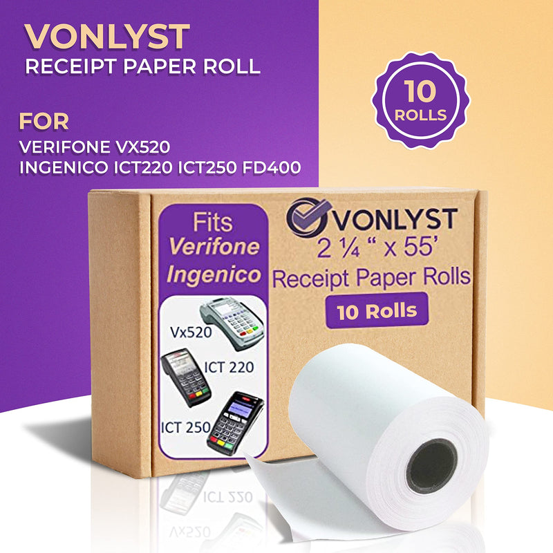 [Australia - AusPower] - Vonlyst Thermal Paper Roll 2 1/4 X 55 for Verifone Vx520 Ingenico ICT220 ICT250 FD400 (10 rolls) 10 rolls 