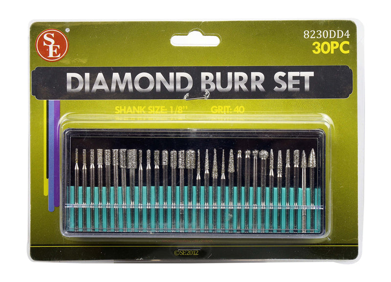 [Australia - AusPower] - SE 30-Piece Set of Assorted Diamond Burrs, 40 Grit - 8230DD4 Diamond-Coated 