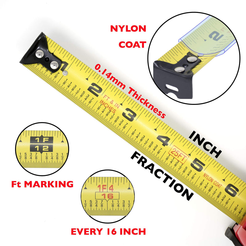 [Australia - AusPower] - VINCA TPMA-33 33 Feet Tape Measure with Fraction Low Glare Nylon Coat Matte Finish High Visibility Blade Marking 