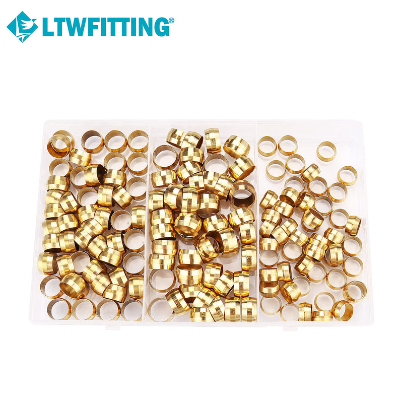 [Australia - AusPower] - LTWFITTING Assortment Kit 3/8 7/16 1/2 Inch OD Compression Sleeves Ferrules, Brass Compression Fittings(Pack of 150) 