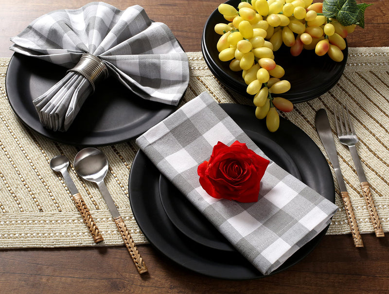 [Australia - AusPower] - Cotton Clinic 20x20 Gingham Buffalo Check Cloth Dinner Napkins Pack of 12, 100% Cotton Cocktail Napkins, Wedding Dinner Napkins with Mitered Corners and Generous Hem - Gray White Gray White Napkins Napkins 20x20 