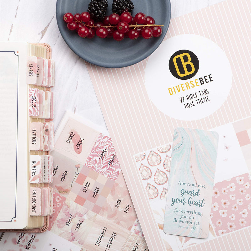 [Australia - AusPower] - DiverseBee Laminated Bible Tabs for Women (Large Print, Easy to Read), Colorful Bible Journaling Book Tabs, Christian Gift, 66 Bible Tabs Old and New Testament, Includes 11 Blank Tabs - Rose Theme 