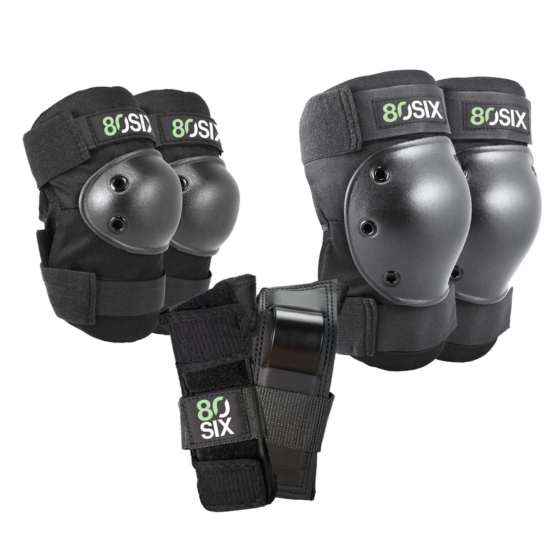 [Australia - AusPower] - 80Six Pad Set with Wristguards, Elbow Pads, and Knee Pads Black Junior - Ages 5+ 