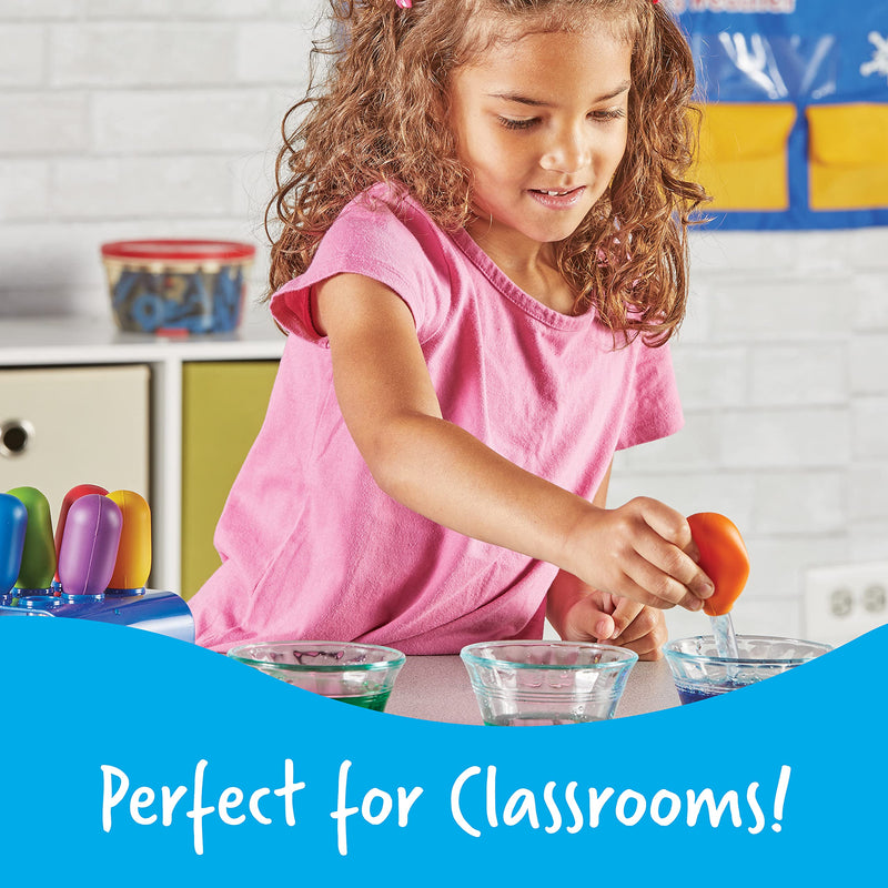 [Australia - AusPower] - Learning Resources Jumbo Colorful Eyedroppers - Set of 6 with Stand, Ages 3+ Science Class Tools, Preschool Science, Sensory Table Accessories, Toddler Science Goggles, Droppers for Kids 