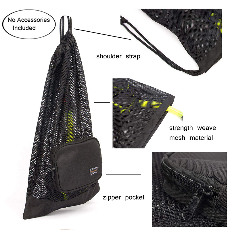 [Australia - AusPower] - PACMAXI Snorkeling Gear Bag, Shoulder Strap Mesh Draw Bag for Scuba, Snorkel, Swim, Can Holds Diving Mask, Dry Top Snorkel, Trek Fins, and Other Equipment. black 