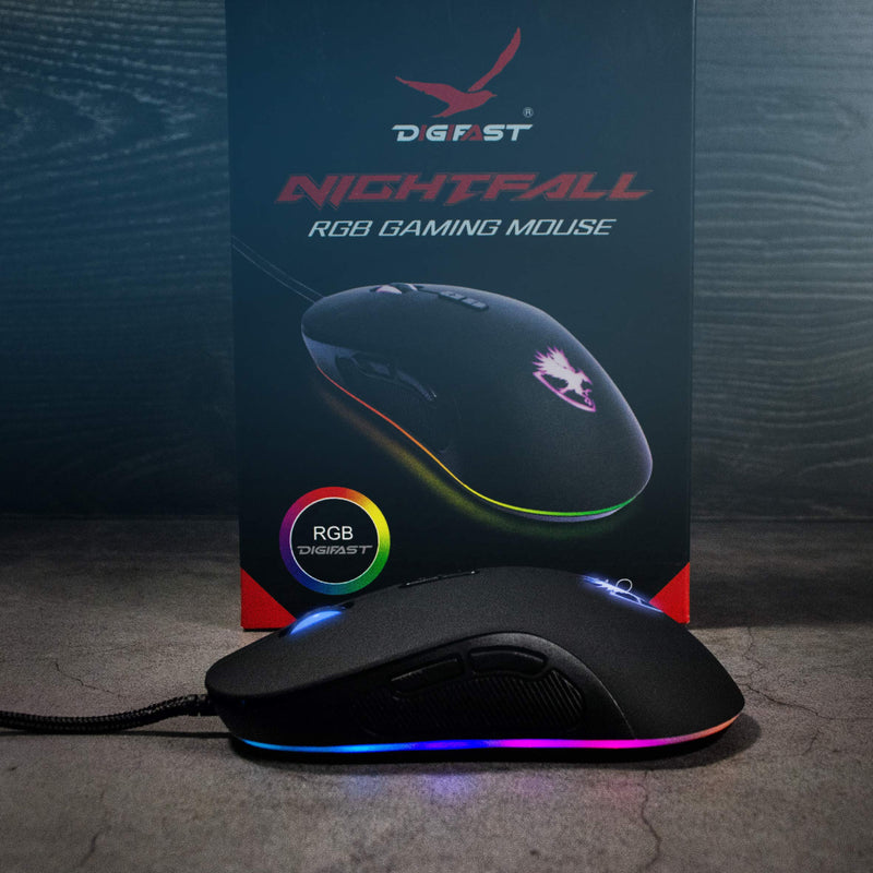 [Australia - AusPower] - Digifast Nightfall NF24 RGB Backlit Gaming Mouse, Symmetrical Design, 50 Million Click Durability, 8 Programmable Buttons, Dynamic DPI Switching, Customized Color, DPI for Windows PC Gamers (Black) 