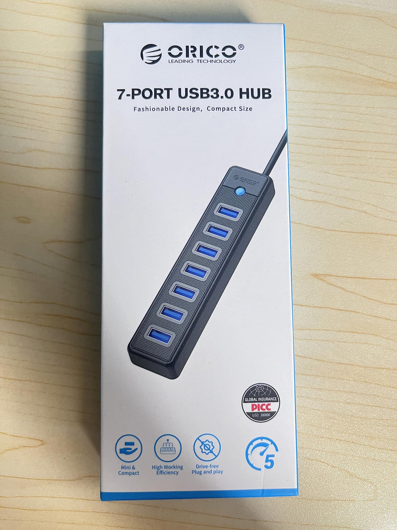 [Australia - AusPower] - 7-Port USB 3.0 Hub ORICO Ultra-Slim Data USB Splitter, for Laptop, PC, MacBook, Mac Pro, Mac Mini, iMac, XPS, Xbox, Flash Drive, Surface Pro and More USB Devices TYPE C-1m 