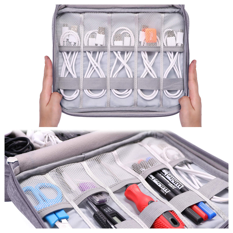 [Australia - AusPower] - Alena Culian Electronic Organizer Travel Universal Cable Organizer Bag Portable Waterproof Electronics Accessories Cases for Cable, Charger, Phone, USB, SD Card Double Layer Grey 