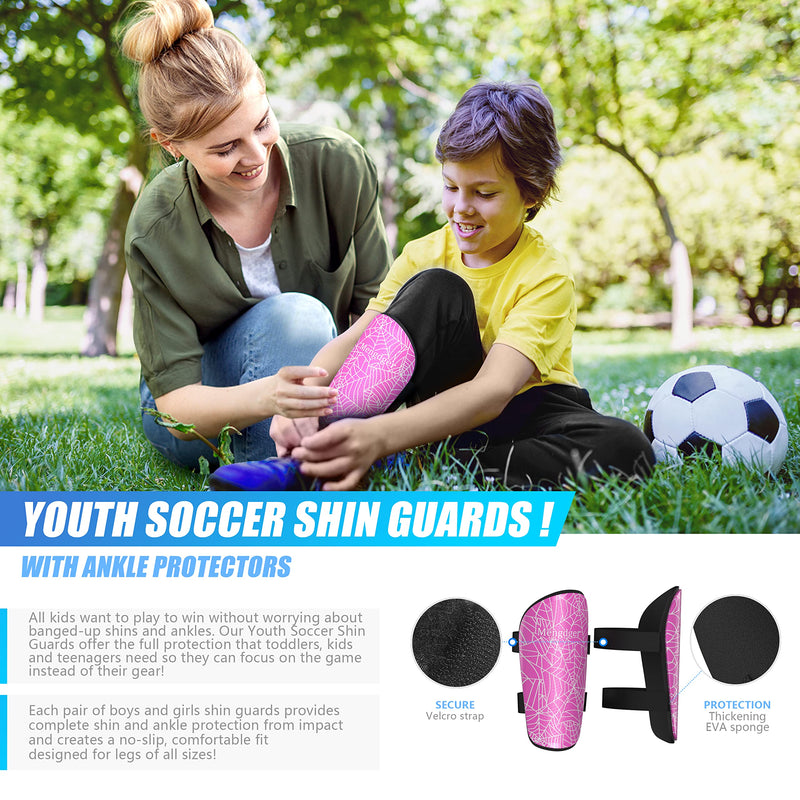[Australia - AusPower] - Shin Guards Soccer Youth Kids Boys Girls Toddler Shin Pads Child EVA Cushion Protection Reduce Shocks Injurie Calf Protective Gear Suitable for 4 5 6 7 8 9 10 11 12 Years Old Small Pink 