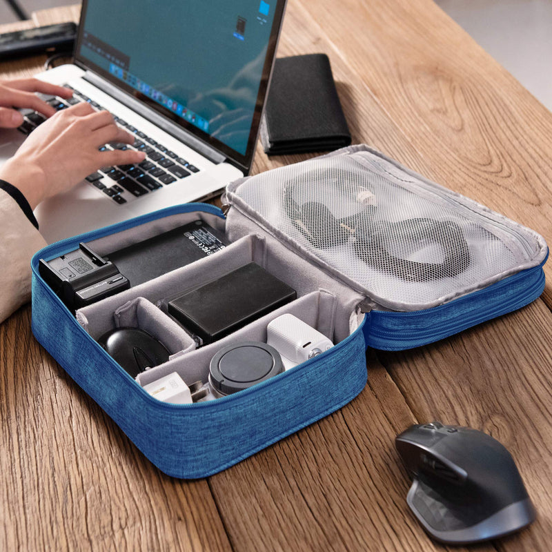 [Australia - AusPower] - Electronic Bag Travel Cable Accessories Bag Waterproof Double Layer Electronics Organizer Portable Storage Case for Cable, Cord, Charger, Phone, Adapter, Power Bank, Kindle, Hard Drives Sky Blue 