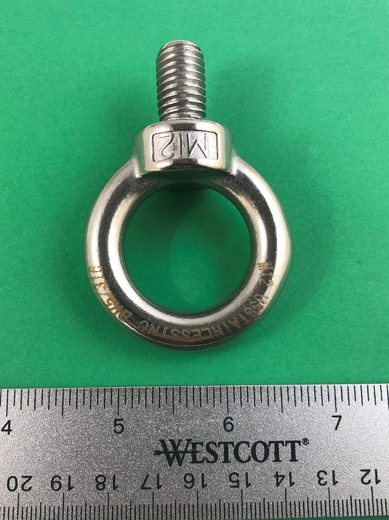 [Australia - AusPower] - 2 Pieces Stainless Steel 316 Lifting Eye Bolt 12mm M12 Marine Grade 