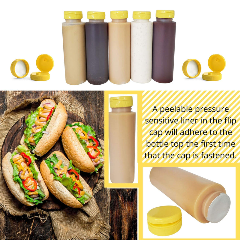 [Australia - AusPower] - kelkaa 8oz HDPE Plastic Squeeze Bottles with Wide Mouth Opening, Yellow Flip Top Caps for Condiments and Any Thick Liquid Products, Multi-Purpose Refillable Empty Bottles (Pack of 10) 
