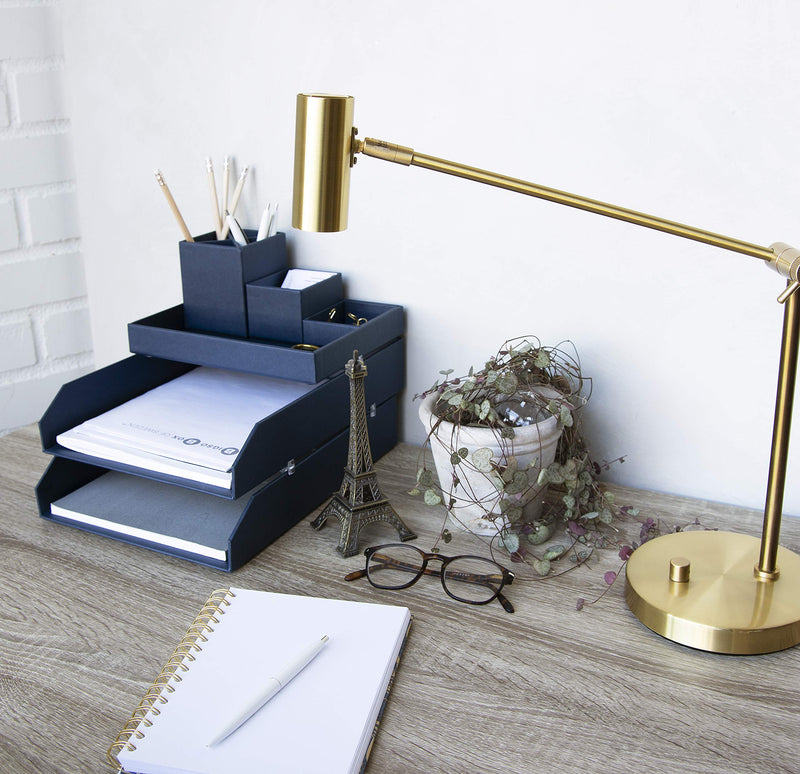 [Australia - AusPower] - Bigso 789256901N Hakan Fiberboard Two Tier Stackable Letter/Document Tray, 2.5 x 9 x 12.2 in, Blue 