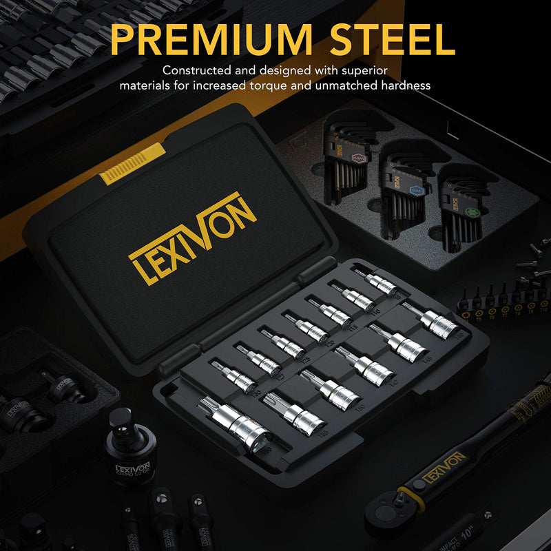 [Australia - AusPower] - LEXIVON Torx Bit Socket Set, Premium S2 Alloy Steel | 13-Piece Star T8 - T60 Set | Enhanced Storage Case (LX-143) 