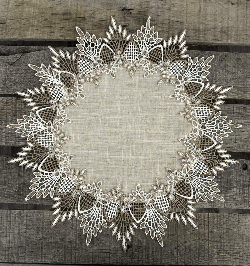 [Australia - AusPower] - Lace Doily 15 inches Neutral Earth Tones Table Topper Scarf Place Mat Round Doily 